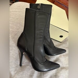 Max Studio Leon Max,Black Heeled Boots,100%real leather,8 1/2